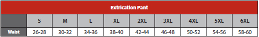 Lakeland Extrication Pant Size Chart