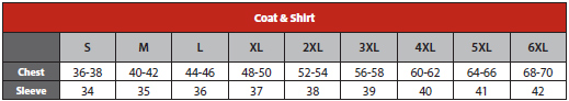 Lakeland Wildland Dual Coats Size Chart