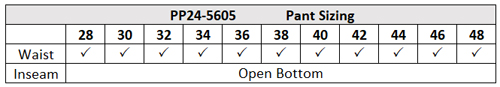 PP24-5605 Pant Size Chart