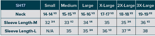 SH17-5505 Shirt Size Chart