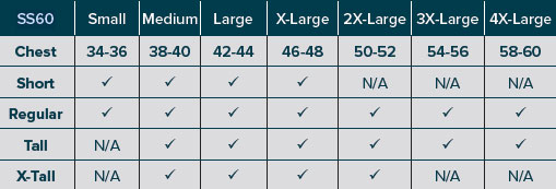 SS60-1110 Suit Size Chart