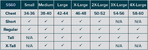 SS60-5605 Suit Size Chart