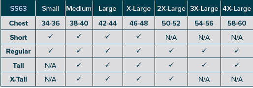 SS63-1010 Suit Size Chart