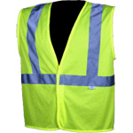 Dicke V30 Safety Vests, Class 2, 2" Silver Stripes - Lime Mesh, Hook and Loop