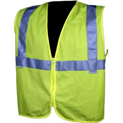 Dicke V31 Safety Vests, Class 2, 2" Silver Stripes - Lime Mesh, Zipper