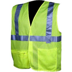 Dicke V100 Safety Vests, Class 2, Mesh, Pockets, 2" Silver Stripes - Lime