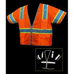 Dicke V655 Economy Class 3 Vest, Orange Mesh 4" Triple Trim Stripes